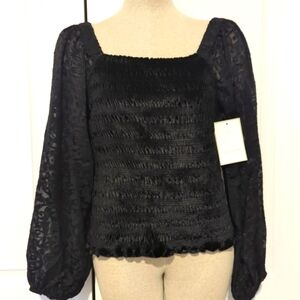 New Calligraphie Black Sweater Size M Velvet with Sheer Lace Long Sleeve…